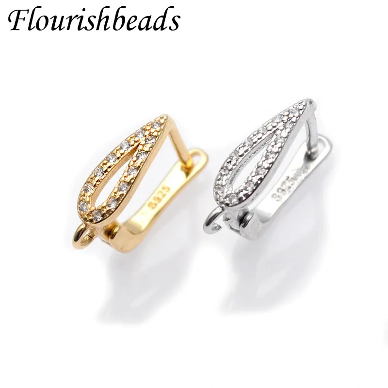 30pcs High Quality Nickle Free Gold Rhodium Color CZ Beads Paved Earring Hooks for Dangle Earrings Making Jewelry Findings