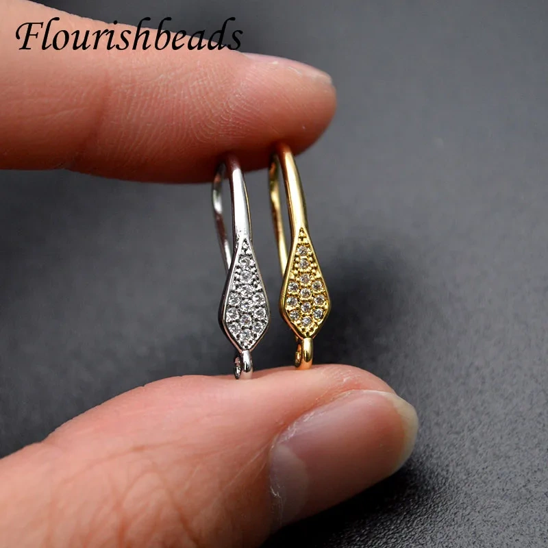 High Quality CZ Beads Paved  Nickle Free Setting Rhombus Shape Metal Copper Earring Hooks DIY Jewelry Findings 30pc/lot