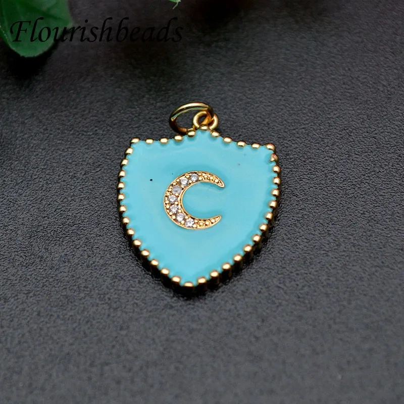 Drop Oil Colorful Enamel Moon Star hand  Heart  Shape Pendant Diy CZ Beads paved Charms for Jewelry Making