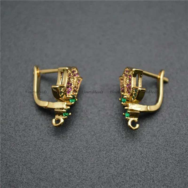 20pc Colorful Zircon CZ Beads Pave Hook Anit-rust Metal Brass Earrings Hooks Hand Shape Connector Nickle Free Jewelry Makings
