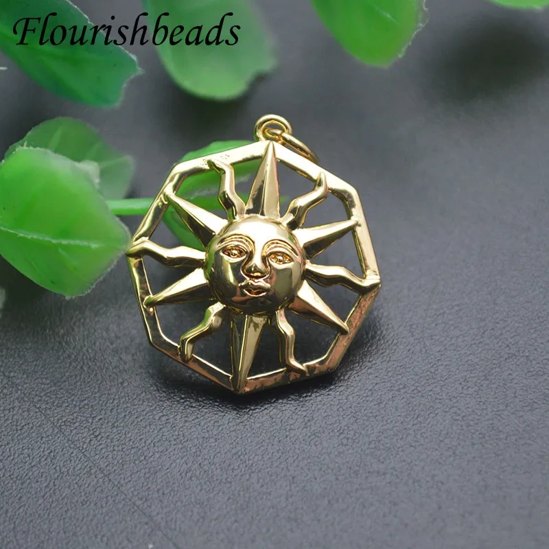 Jewelry Findings 18x20mm Nickel Free Real Gold Plated Sun Shape Charms 1 Hole Necklace Pendant for DIY Earrings