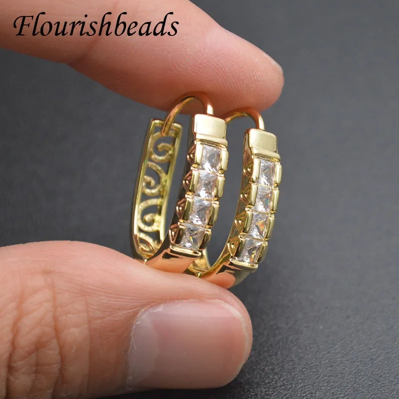 17x23mm High Quality CZ Beads Paved Earring Hooks Clasp Ear Wire Stud Accessories for DIY Jewelry Making Supplier
