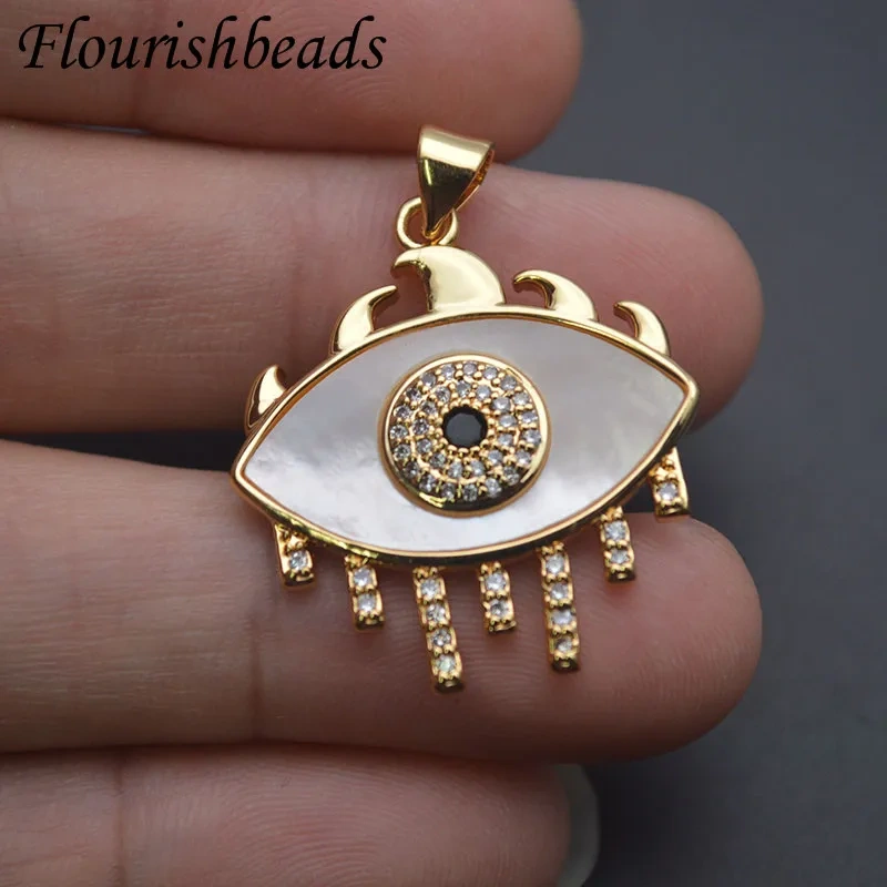 Hot Sale Bohemian Natural Mother of Pearl Lucky Turkish Evil Eye Pendant Gold Plated Charms for DIY Jewelry  10pcs