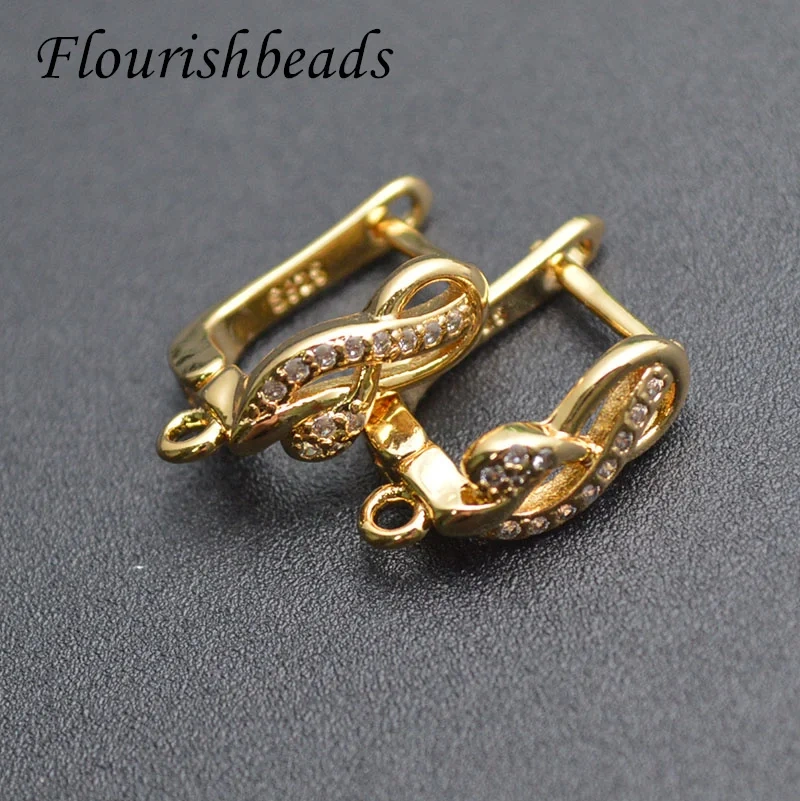 High Quality Zircon Fashion Design 8 Shape  Metal Earring Hook CZ Beads Paved for Jewelry Findings  Supplier 30pcs/lot