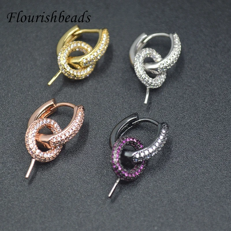 10pcs Luxury Metal Circle Shape Pin Round Earring Hooks Paved Colored CZ Beads Jewelry Findings Fit Half Hole Stones Making