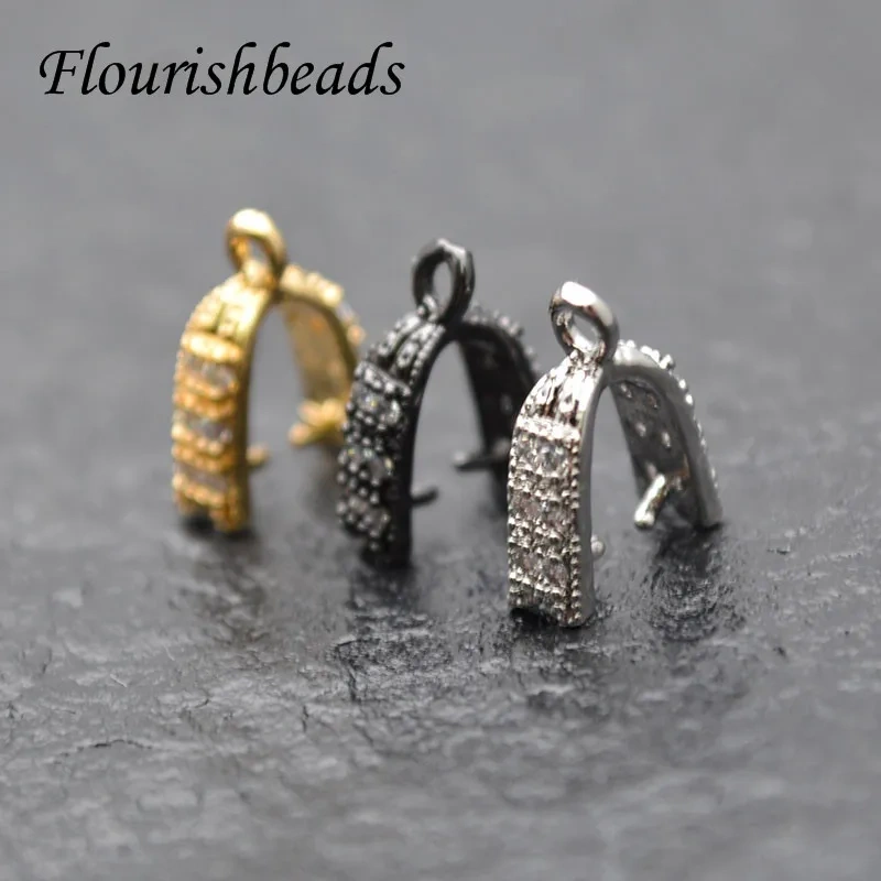 50pcs/lot CZ Beads Paved Handicraft Clamp Pinch Clip Charms Hooks Pendant Bails Accessories for DIY Earring Jewelry Making