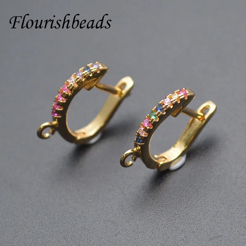 High Quality Metal Copper  CZ Paved Various Colors Earring Hooks DIY for Jewelry Making Supplier 30pcs/lot