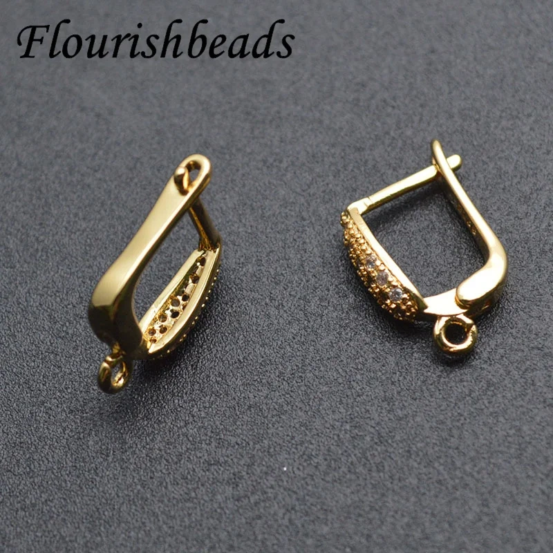 Zircon Inlaid  Nickle Free Anti-rust Gold Rhodium Color Metal Earring Hooks Jewelry Findings 30pc Per Lot