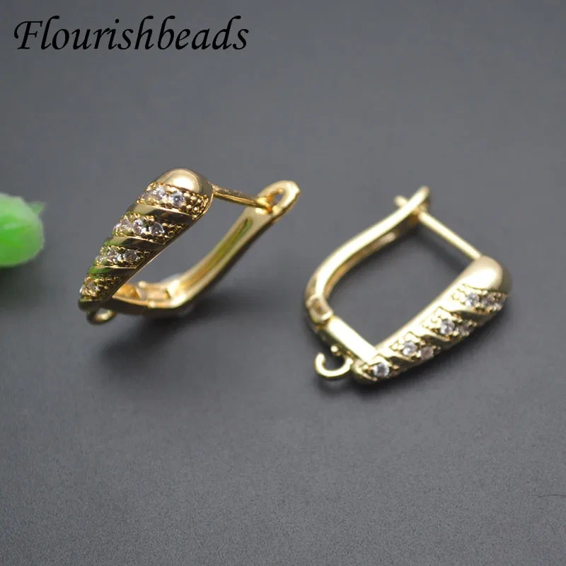 Jewelry Findings DIY Earrings Accessories Earwire Earring Hooks Paved CZ Beads Gold Color Schwenzy for Women Making 30pcs/lot