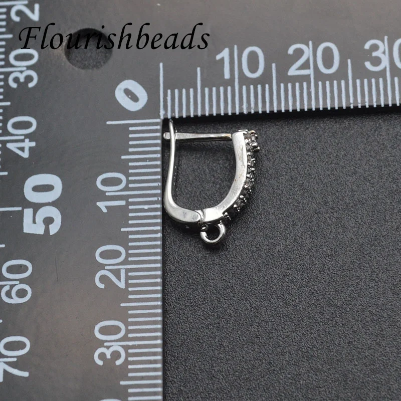 High Quality Paved Real Zircon Beads Brass Gold Plating  Arched Shape Earring Hoops Handmade Jewelry Making 30pcs/lot