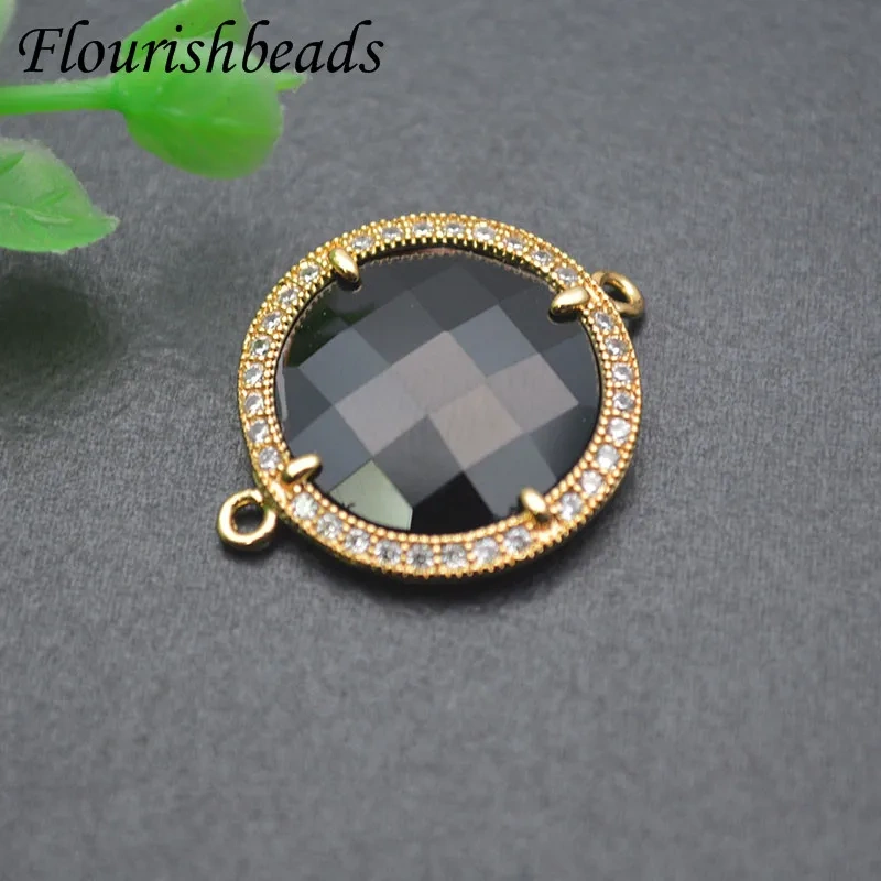 Jewelry Findings Paved CZ Beads Round Black Glass Crystal Connector DIY Necklace Bracelet Accessories