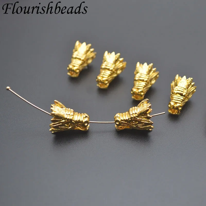 Real Gold Plated Metal Chinese Lucky Dragon Head Loose Bead Charms for DIY Fashion Necklace Bracelet Accessories