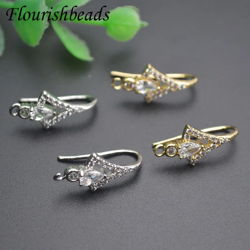 Earring Making Supplies Gold Color Paved Zircon Beads Ear Wire with Loop for Women DIY Earrings Accessories 30pcs/lot