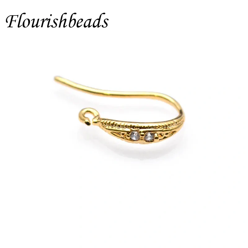 10x15mm Gold Color Plated Brass with Zircon Earrings Hook High Quality Jewelry Earrings Accessories 30pcs/lot