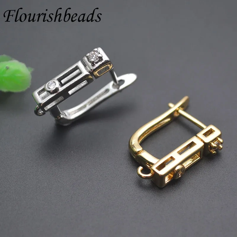 Handmade DIY Material Real Gold Plated Paved Cubic Zircon Earring Hooks Basic Earwire Schwenzy for Jewelry Making 30pcs/lot