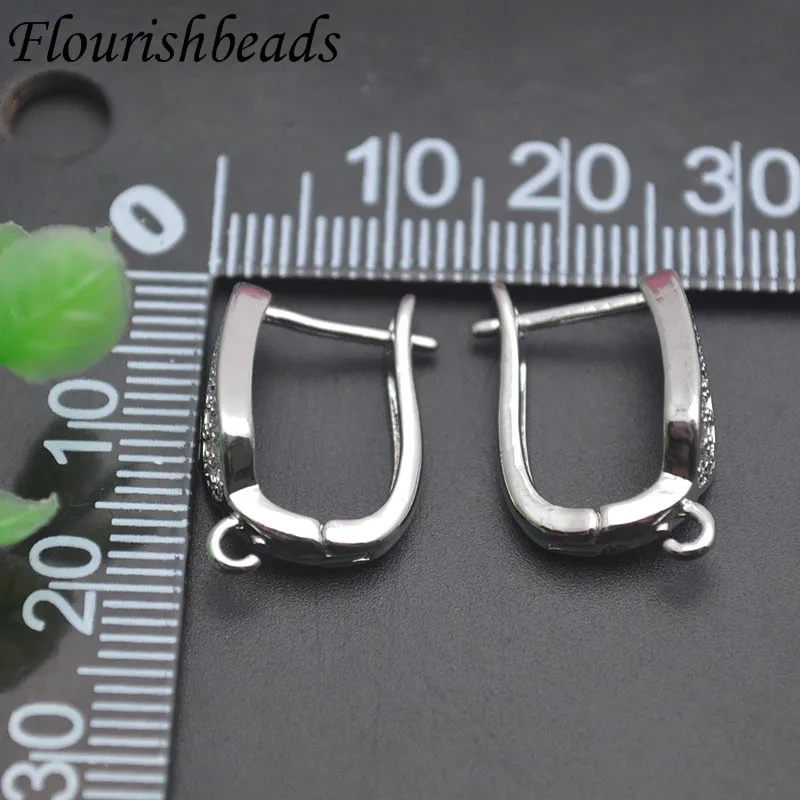 Jewelry Findings Paved Zircon Beads Geometric Triangle Shape Earring Hooks Earwire Clasp Accessories