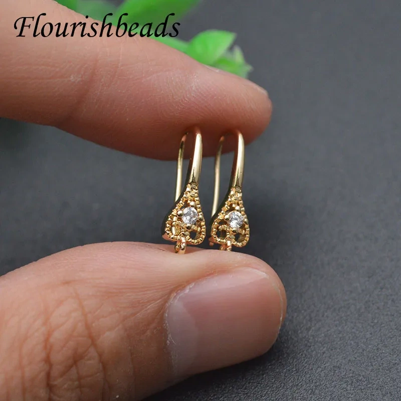 Various Styles Gold Plated Paved CZ Beads  Ear Wire Earring Hooks for DIY Jewelry Making 50pcs/lot