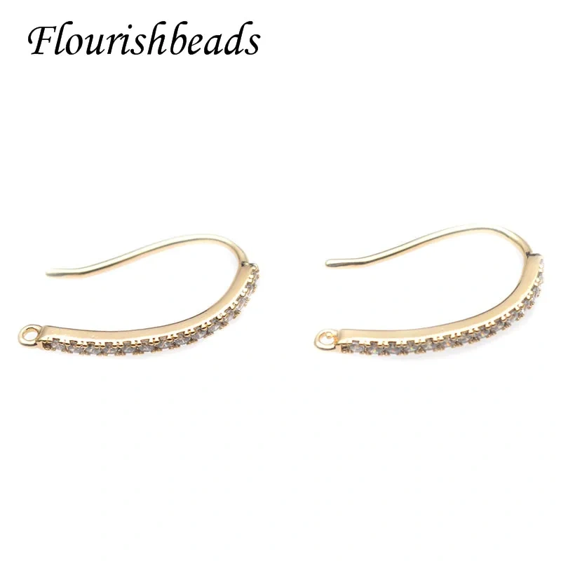 13x20mm Jewelry Findings Gold Plated Brass CZ Beads Paved Earring Hooks for DIY Jewelry Making Supplier 30pcs/lot