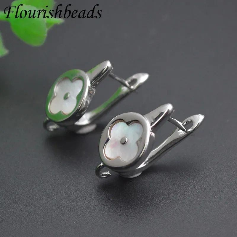 Real Gold Plated Nickel Free Flower Shape Earring Hooks Clasp Mother of Shell Jewelry Findings for DIY Women Earrings 30pcs/lot