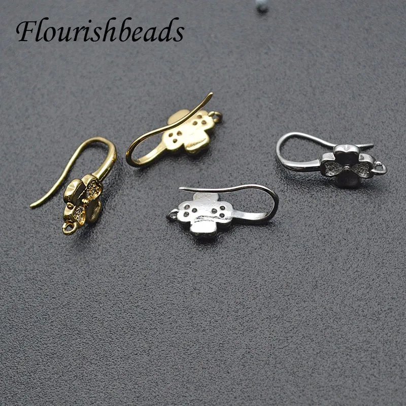 New Arrived Nickle Free CZ Beads Paved Gold Rhodium Plating Flower Shape Earring Hooks for Jewelry Making Parts 30pcs/lot