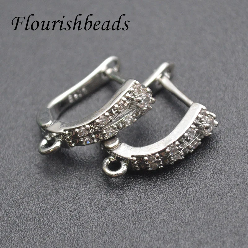 High Quality Paved Real Zircon Beads Brass Gold Plating  Arched Shape Earring Hoops Handmade Jewelry Making 30pcs/lot