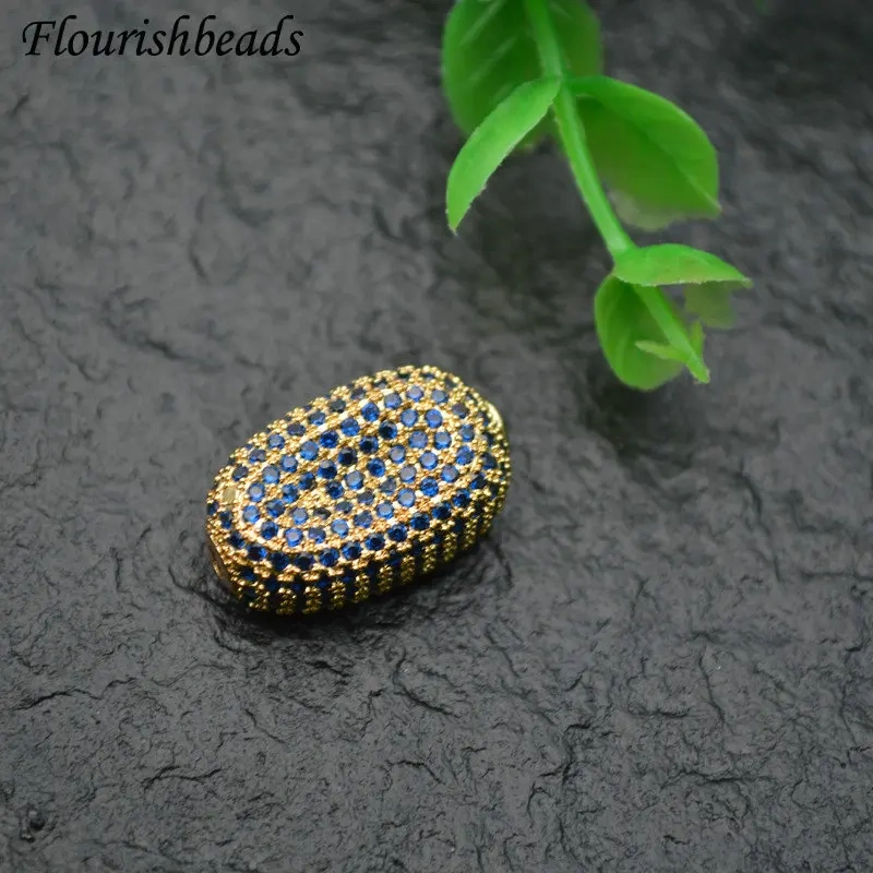 12x20mm High Quality Paved Blue Color Real CZ Zircon Rounded Rectangle Metal Beads DIY Fashion Jewelry Findings 5pc/lot