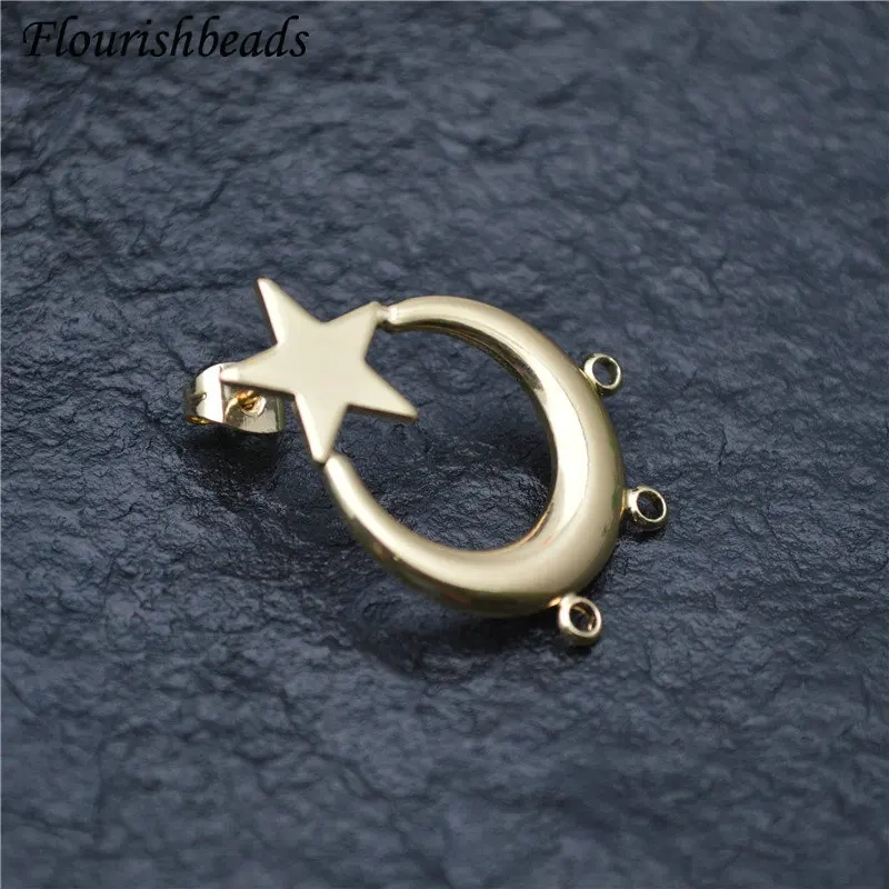 Anti-rust Gold Color Moon Star Shape with Multi Loops Metal Ear Stud Brass Fashion Jewelry Findings Earrings DIY Materials