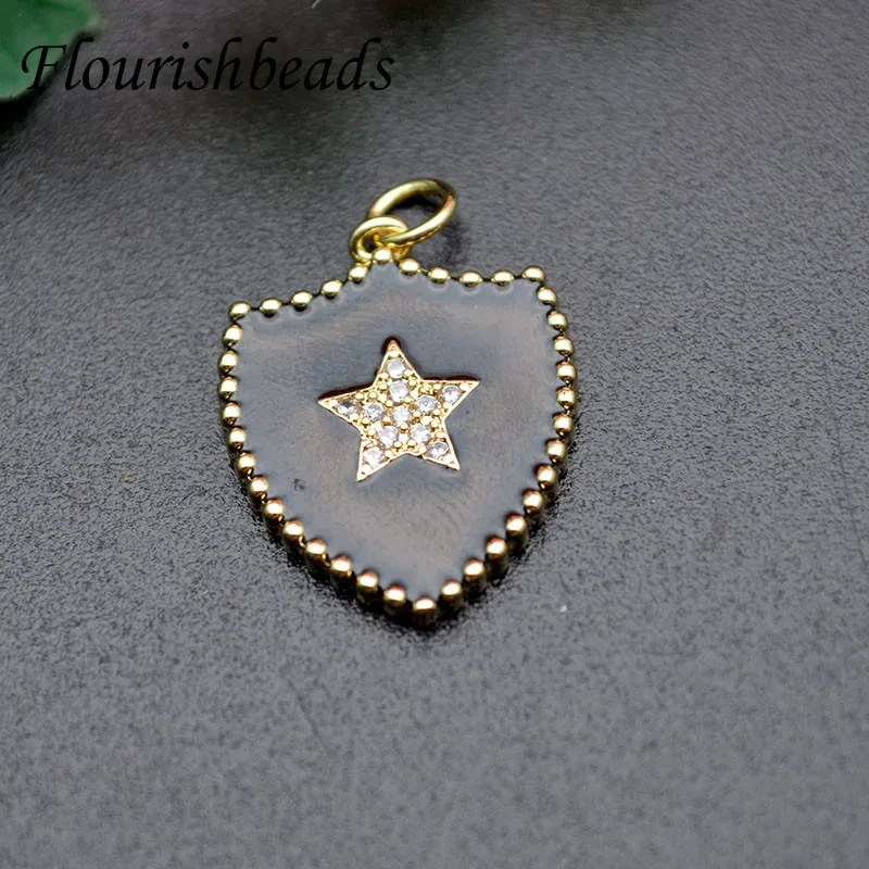 Drop Oil Colorful Enamel Moon Star hand  Heart  Shape Pendant Diy CZ Beads paved Charms for Jewelry Making