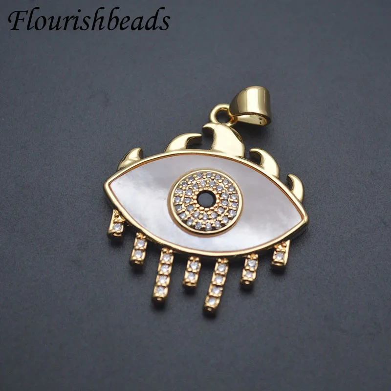 Hot Sale Bohemian Natural Mother of Pearl Lucky Turkish Evil Eye Pendant Gold Plated Charms for DIY Jewelry  10pcs