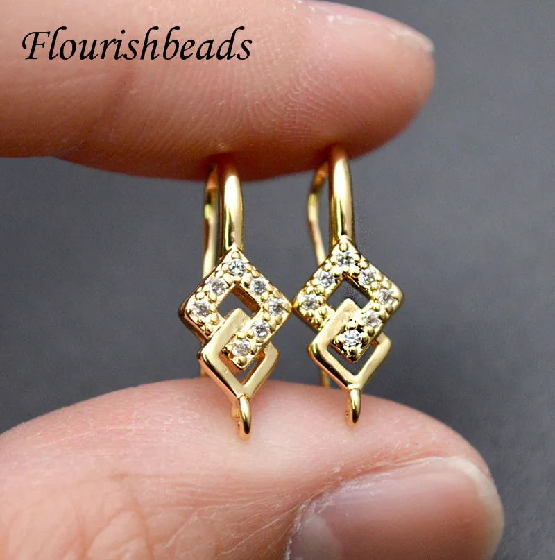 20pcs High Quality Nickel-free Anti Rust CZ beads paved gold plating earring hooks for DIY jewelry Making