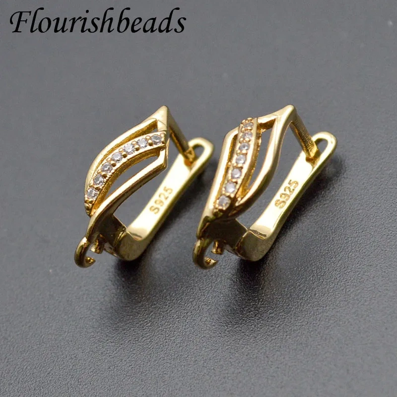 Nickle Free Anti-fading Multi Color Anti Rust Metal Gold Plating CZ Paved Earring Hooks for Jewelry Finding 30pcs Per Lot