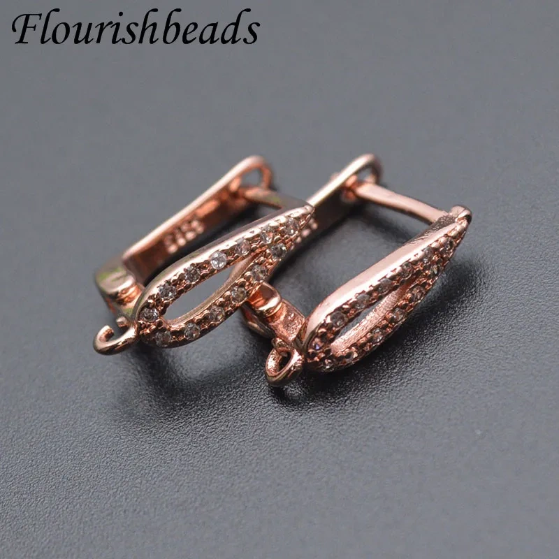 30pcs High Quality Nickle Free Gold Rhodium Color CZ Beads Paved Earring Hooks for Dangle Earrings Making Jewelry Findings
