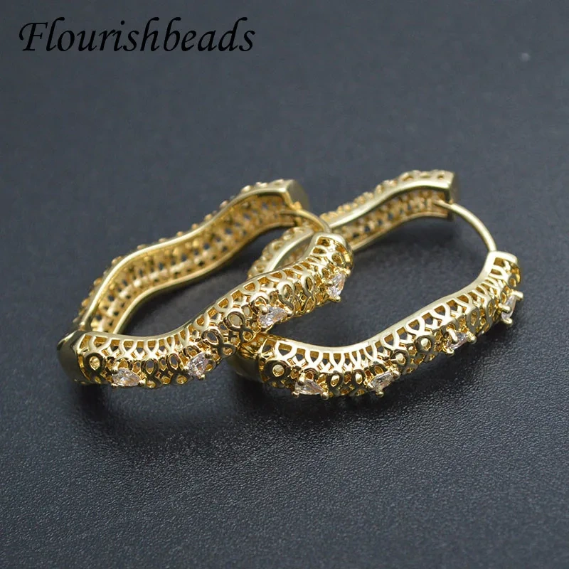 New Style Luxury Big Size Earrings Real Gold Plated Irregular Eareing Hoops Fashion Women Girls Party Jewelry Gift 20pcs/lot