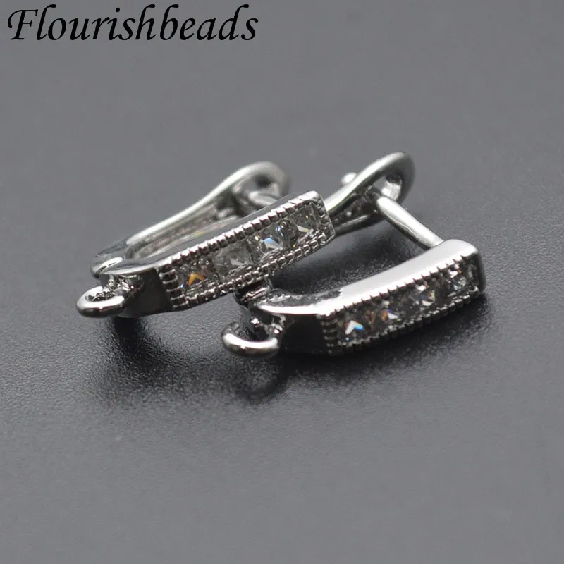 Color Remain Gold Plating Anti Rust CZ Beads Paved Earring Hooks for High Quality Jewelry Making Supplier 30pcs