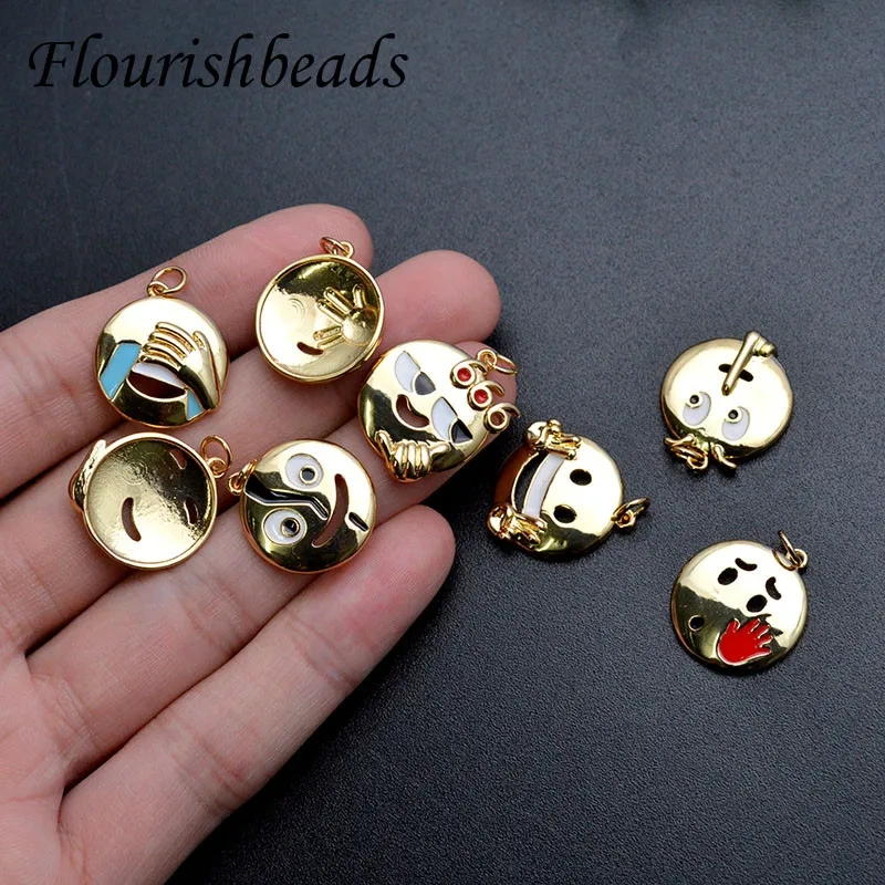 10pc Cute WeChat Emoticons Brass Charms Pendant for DIY Earrings Makings Jewelry Accessories Supplies 13x20mm