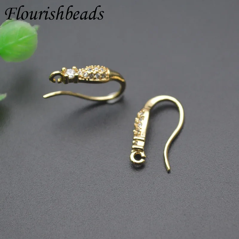 30pcs/lot Gold Plated Paved CZ Beads Ear Wire with Loop Jewelry Findings for DIY Dangle Earring