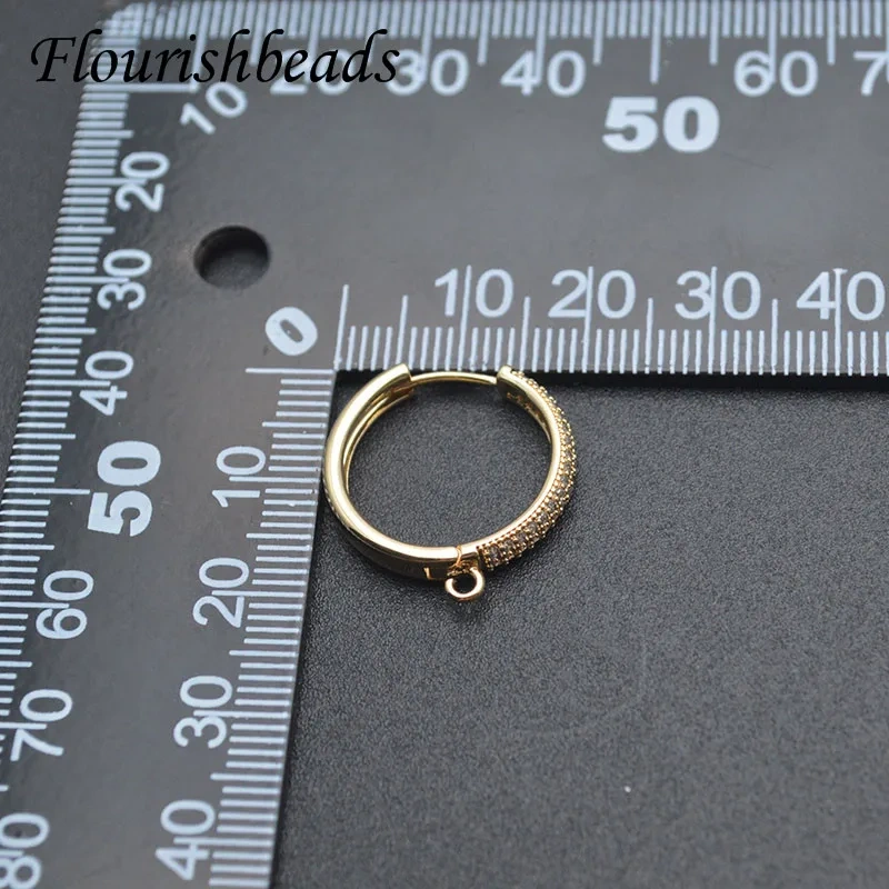 Metal Brass Gold Plated Paved CZ Beads Circle Shape Round Earring Hooks for Diy Women Handmade Jewelry Making 20pcs/lot