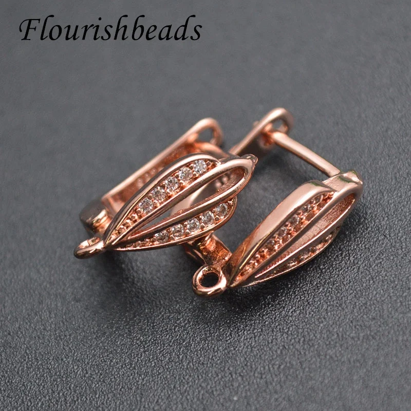 Wholesale 30pcs/lot Real Cubic Zircon Beads Paved Metal Earring Hooks DIY High Quality Jewelry Making Supplier