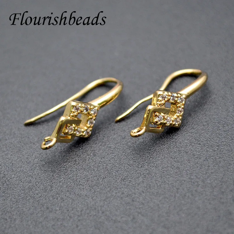 20pcs High Quality Nickel-free Anti Rust CZ beads paved gold plating earring hooks for DIY jewelry Making