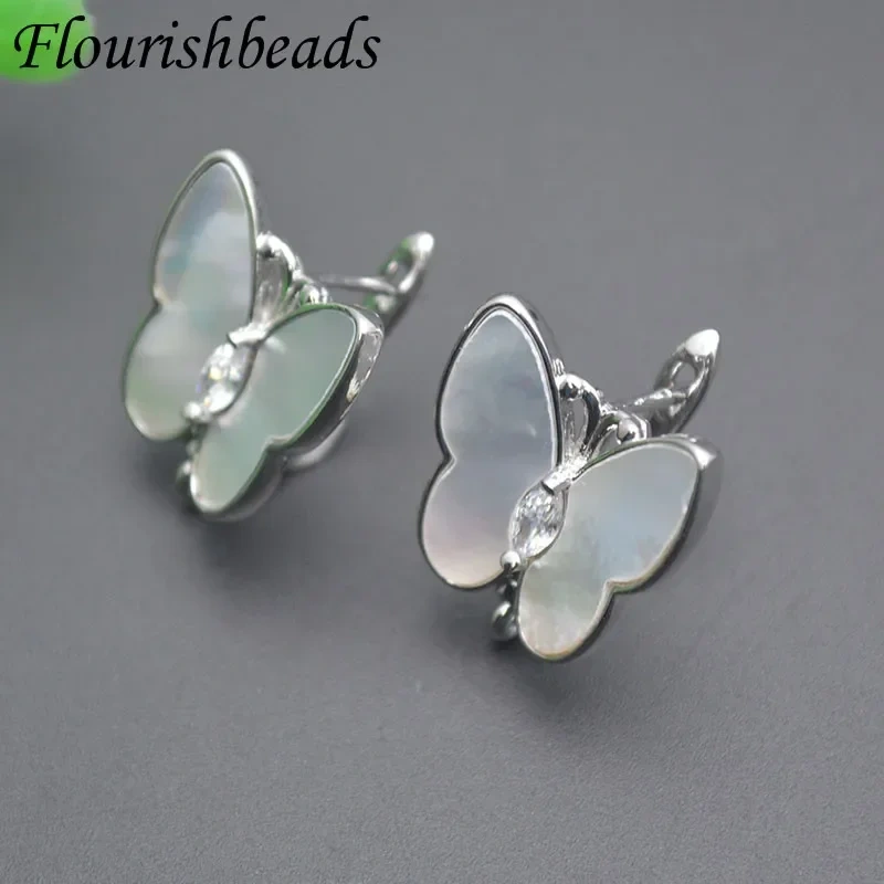 New Arrived Big Size Natural Shell Paved CZ Beads Butterfly Shaped Earring Hooks Clasp for DIY Jewelry Making Supplies 20pcs/lot