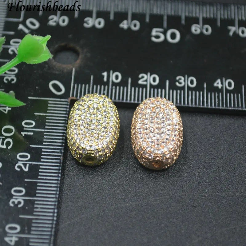 14x20mm Luxury Paved  Real CZ Zircon Rounded Rectangle Metal Beads for Women DIY Jewelry Making Necklace Bracelet