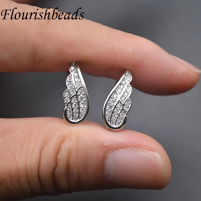 High Quality Real Gold Plated Angle Wing Shaped Earring Hooks Paved CZ Beads Ear Wire for Women DIY Jewelry Earrings Accessories