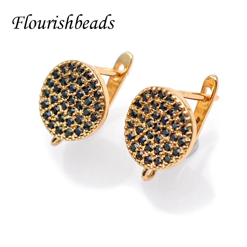 Nickle Free Black CZ Beads Paved  Gold Plating Round Coin Shape Earring Hooks for High Quality Jewelry Making Supplier