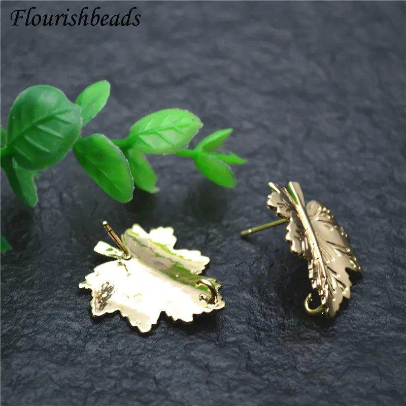 High Quality Gold Color Maple Leaf Shape Metal Ear Stud Brass Fashion Jewelry Findings Earrings DIY Stuff 30pcs