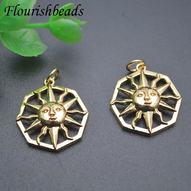 Jewelry Findings 18x20mm Nickel Free Real Gold Plated Sun Shape Charms 1 Hole Necklace Pendant for DIY Earrings