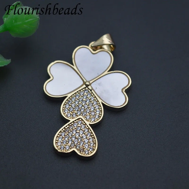 New Double Heart Leaf Shape MOP Pendant 18k Gold Color Charms for DIY Nickel Free Fashion Necklace Jewelry 10pcs/lot