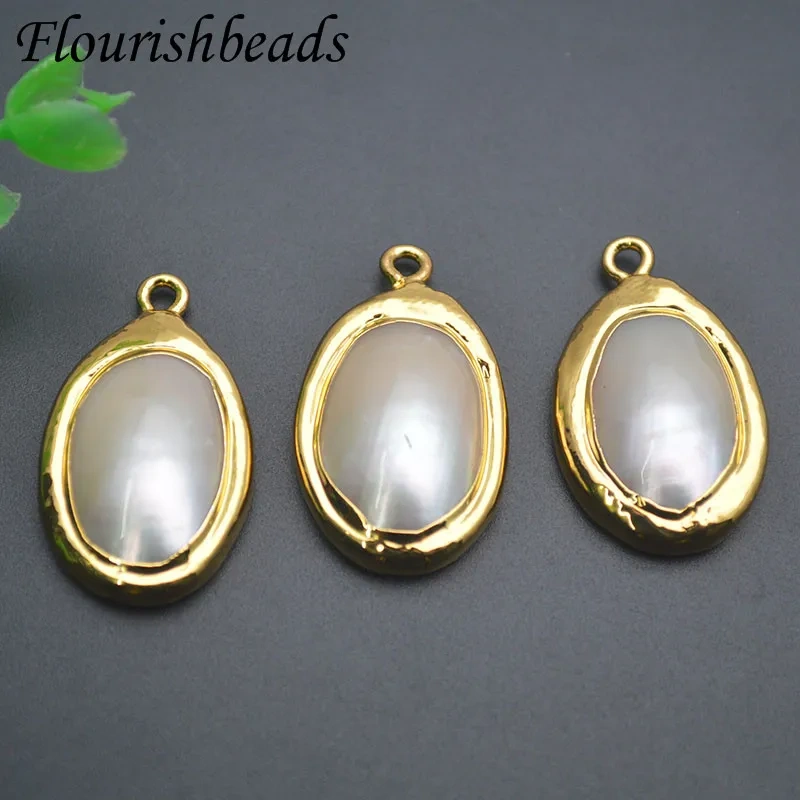 White Shell Cabochon Oval Shape MOP Shell Pendant Charms for Women DIY Necklace Exquisite Jewelry