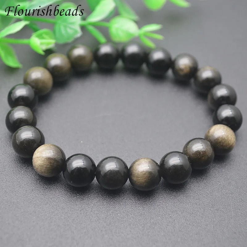 6-14mm Natural Stone Round Beads Gold Shean Obsidian Bracelet Men Women Classic Bracelet Yoga Energy  Lucky Jewelry Gifts