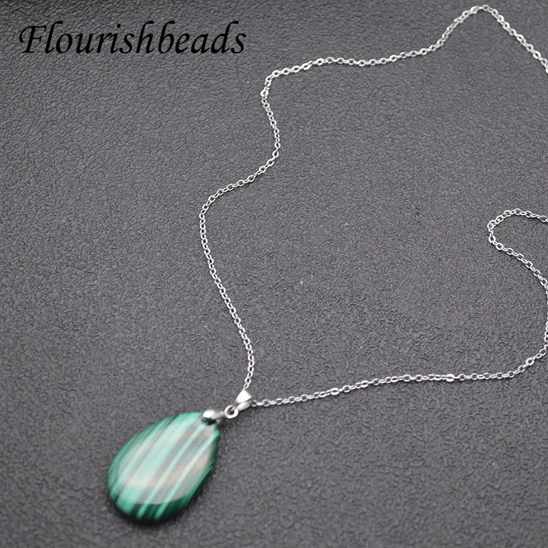 1pc Natural Malachite Stone Pendant Necklace 20x30mm Drop Shape Charms Crystal Ladies High Quality Necklaces Jewelry Gift