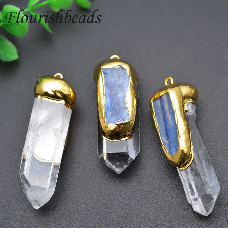 Gold Plating Anit-fade Natural Crystal Pillar White Stone Point Pendants